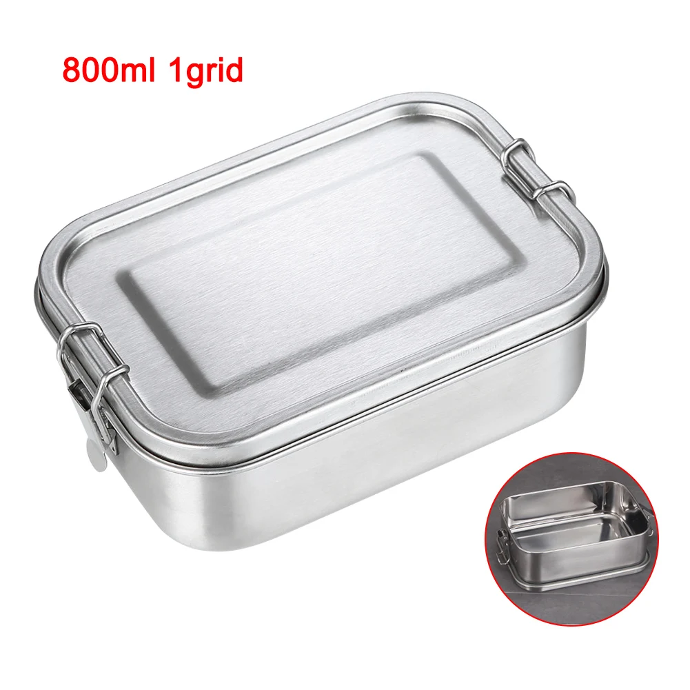 1 grid-800ml Нержавеющая сталь Коробки для обедов 3/2/1 отсек Металл бенто Коробки для обедов контейнер MYDING - Цвет: 1 grid-800ml