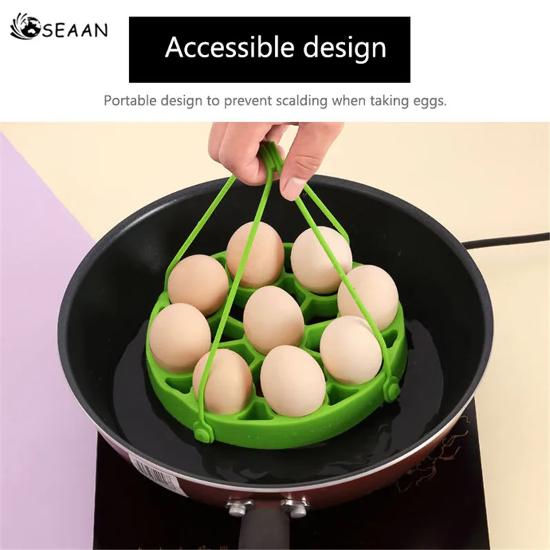 SEAAN Silicone Egg Cooker 9-hole Portable Steamer Can Be Used As A Pot Mat To Easily Remove High Temperature Egg Tray SEAAN Silicone Egg Cooker 9-hole Portable Steamer Can Be Used As A Pot Mat To Easily Remove High Temperature Egg Tray