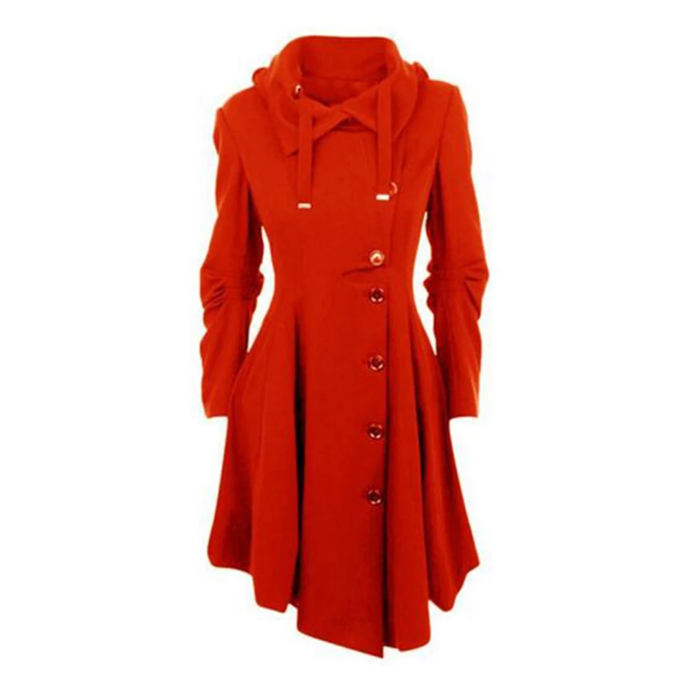 Kinikiss женский зимний длинный плащ, черный готический отложной воротник, пуговица, винтажное пальто, туника, юбка, тонкая женская верхняя одежда, пальто