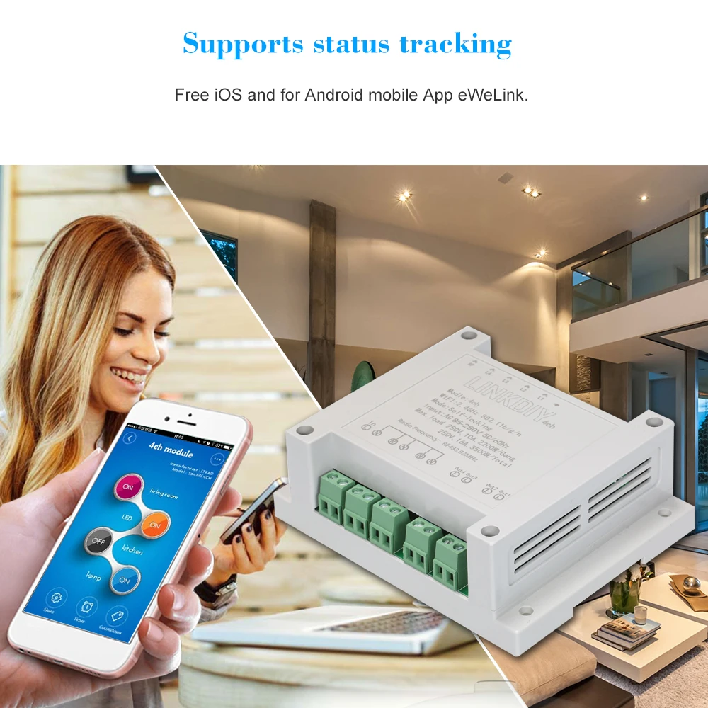 EWeLink 4CH AC85-250V 4 канала Din рейка монтажный WiFI переключатель универсальный беспроводной умный переключатель для Alexa Google Home умный дом