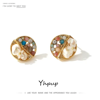 

Yhpup Trendy Freshwater Pearls Crystal Stud Earrings for Women Fashion Geometric Small Earrings Anniversary Gift Jewelry 2020