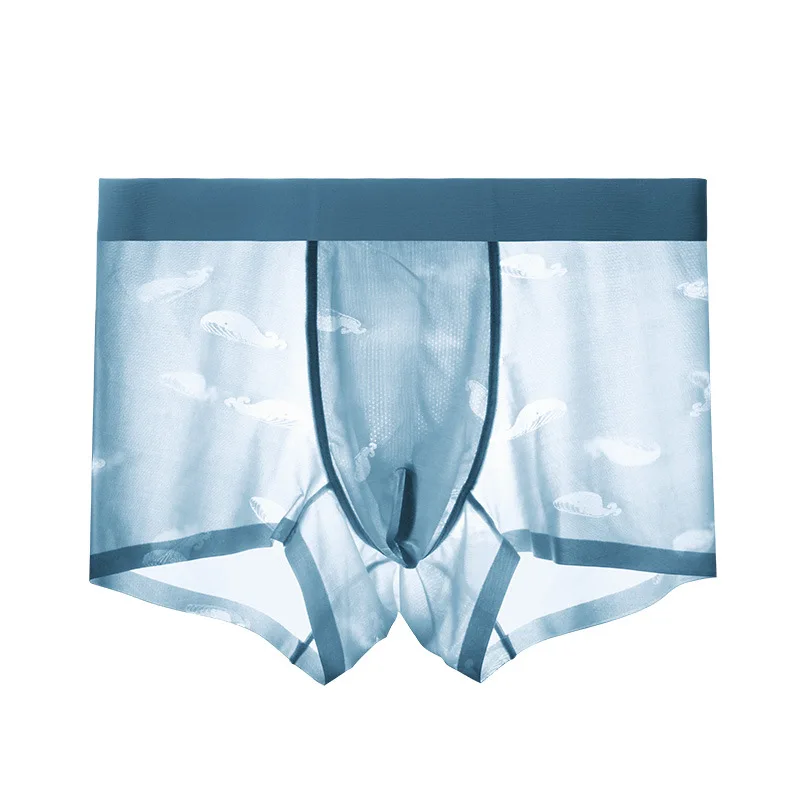 YF001-Light blue IYUNYI, мужское нижнее белье, боксеры, шорты, ледяной шелк, прозрачные, дышащие трусы, U выпуклый мешочек, сексуальное бикини, мужские трусы, шорты - Цвет: YF001-Light blue