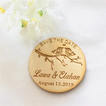 

New Custom Bride Groom Save the Date Wooden Magnet Wedding Party Favors Personalized Wood Invitation with Flower Envelope Supply