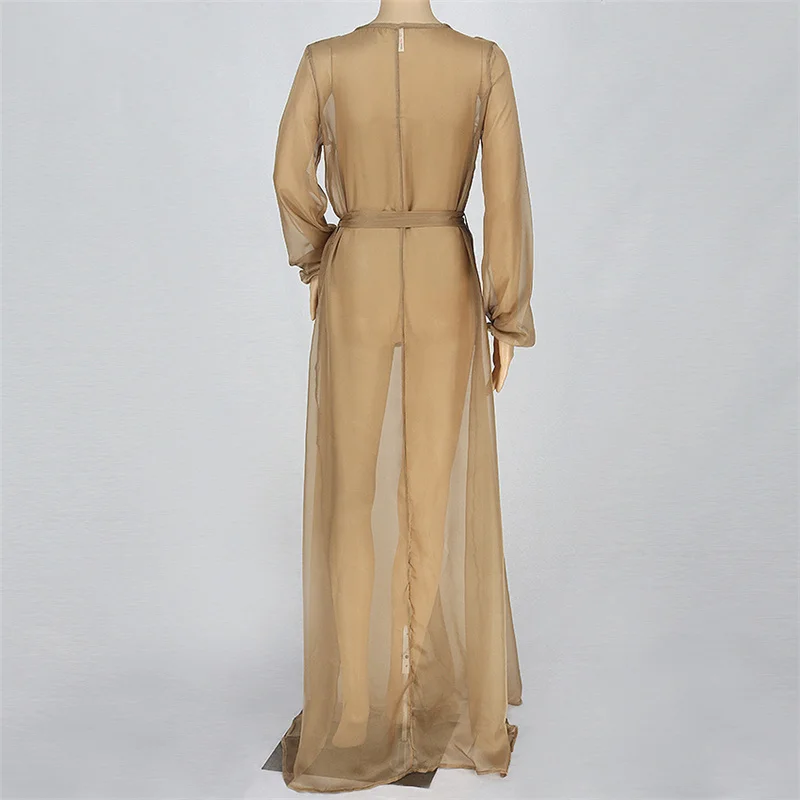 Solid Pink Cover Up Mesh Floor Length Cover Up Sexy Beach Wear Swimwear Cover Up Women Beach Long Sleeve Bathing Cover Up