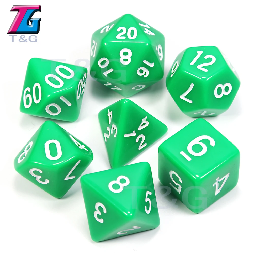 04 Green Высокое качество 15 цветов 7 шт./компл. акриловые многогранные TRPG игры для Подземелья и Драконы непрозрачные D4-D20 мульти стороны кости поп для игры - Цвет: 04 Green