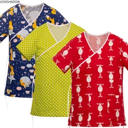 Cute Printed Scrub Top Cotton Medical Uniforms Women V Neck Nursing Work Wear Short Sleeve Doctor Scrubs Hospital Scrubs Thin