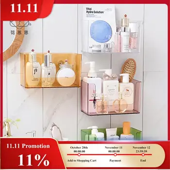 

1pc Cosmetic Storage Box No Perforation Bathroom Kitchen Transparent Mask Finishing Box Wall-mounted Multi-purpose Storage Box