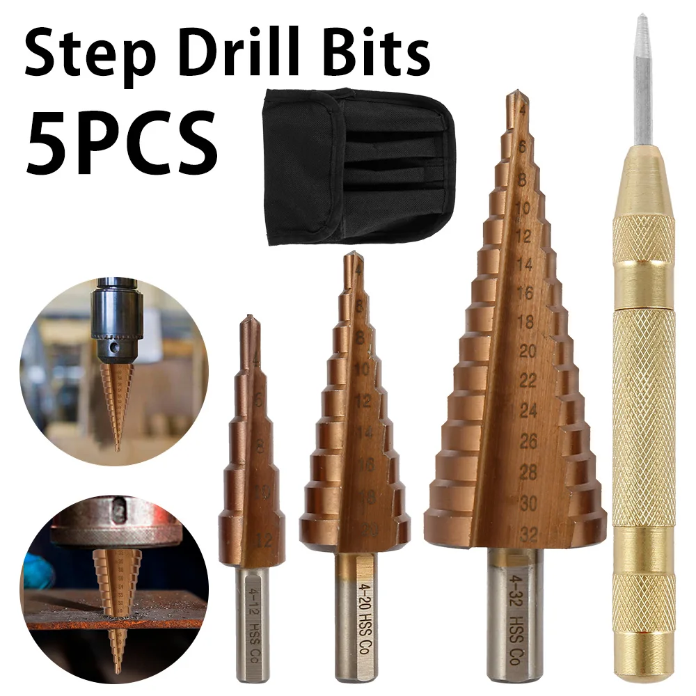 

HSS Steel Titanium Step Drill Bit 4-12mm 4-20mm 4-30mm Step Cone Cutt Tools Metal Drill Bit Set for Woodworking Wood