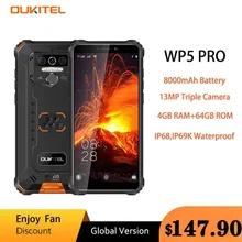 OUKITEL – Smartphone WP5 Pro, téléphone portable robuste IP68, 4 go 64 go, 8000mAh, 5.5 pouces HD +, Octa Core, android 10, Triple caméra 13mp