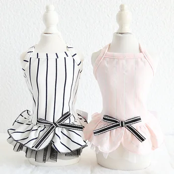

Summer New Style Baseball-Style Vertical Stripe Design Dog Skirt Simple Style White Pink Colors Dresses Dog Clothes Pet Products