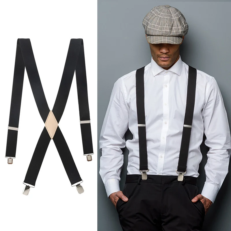 Men's 3.5cm Unisex Solid Straight Clip Rawhide Suspender Genuine Leather Brace 110cm 130cm Extended Size Vintage Groomsmen Gifts
