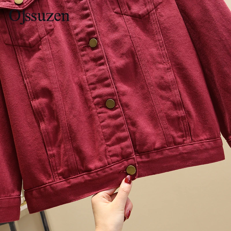 Винно-красное пальто, Весенняя Базовая джинсовая куртка, женское свободное корейское пальто, осень, Женская куртка, джинсовая повседневная куртка