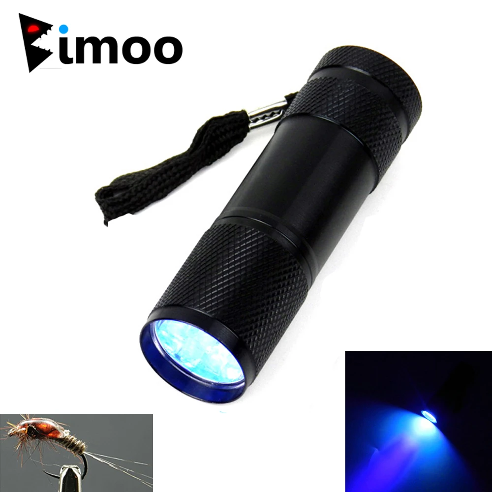 Bimoo-Lámpara de curado UV pequeña, 9 LED atado de moscas, para pesca, luz UV rasina, de linterna, tamaño Mini, de aluminio