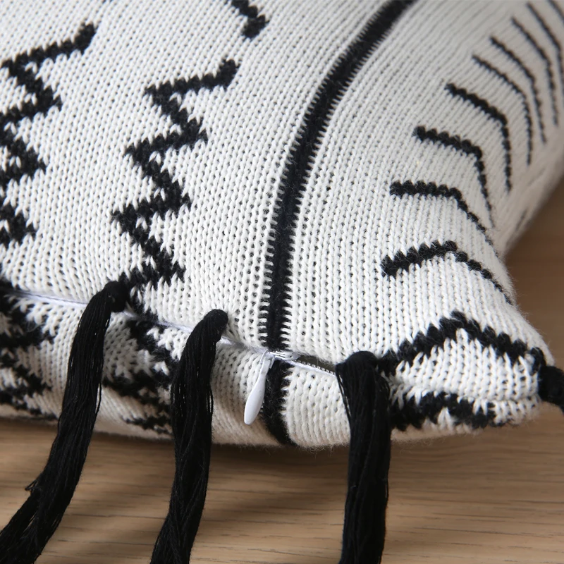 Белый черный Чехол на подушку вязаный мягкий домашний декор бахрома кисточки 40x60 см хлопковая нить Прямоугольная подушка чехол для дивана кровать