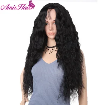 

Amir Long Bouncy Curly Synthetic Wigs Ombre Brown Black Middle Part парик Baby Hair Water Wavy Wigs perruque For Women Party