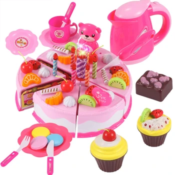 

55/80 Pcs Happy Birthday Party Educational Cake Playset Pretend Play Food Toy for Kid Toddler Simulation Kitchen Toys