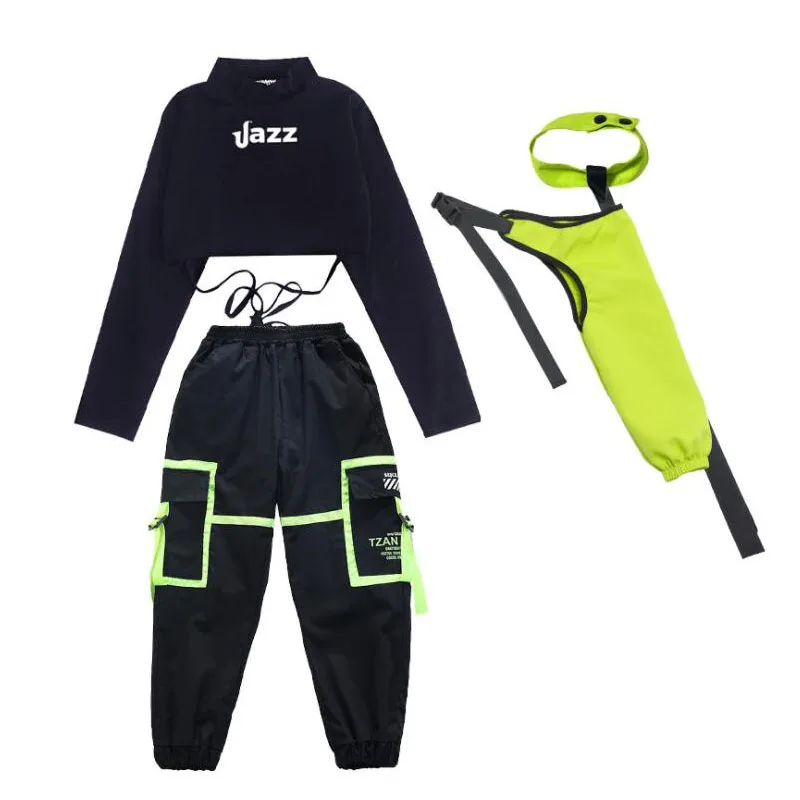 Kids Ballroom Hip Hop Clothing Outfits Crop Top Sweatshirt Streetwear Tactical Cargo Pants For Girls Jazz Dance Costume Clothes for girl dance costume,children costumes