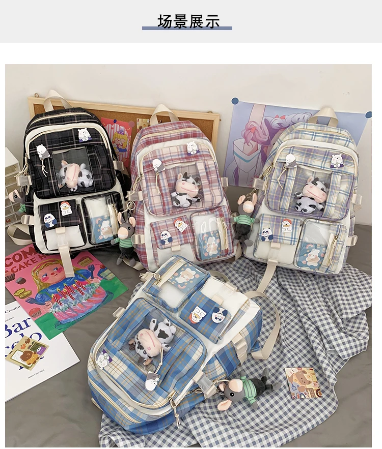 Kawaii Korea Style Canvas Plaid Backpack - Limited Edition