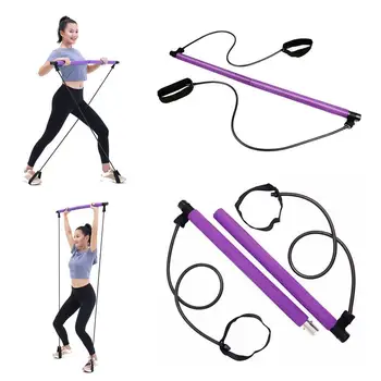 

1 Pcs Pilates Bar Stick With Resistance Band Portable Foot Bar Pilates Lightweight 2 Trainer Stick Elastic Loops N1F5