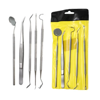 

5PCS/Set Stainless Steel Dental Mirror Tweezer Dental Set Dentist Prepared Tool Probe Instrument Sickle Scaler Kit Care Tooth