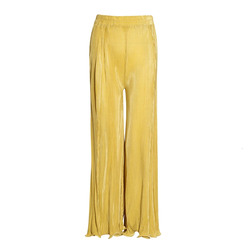 GALCAUR, белые женские брюки, эластичные, высокая талия, уличная одежда, широкие, длинные штаны, женские,, осенняя мода, новая одежда - Цвет: Yellow