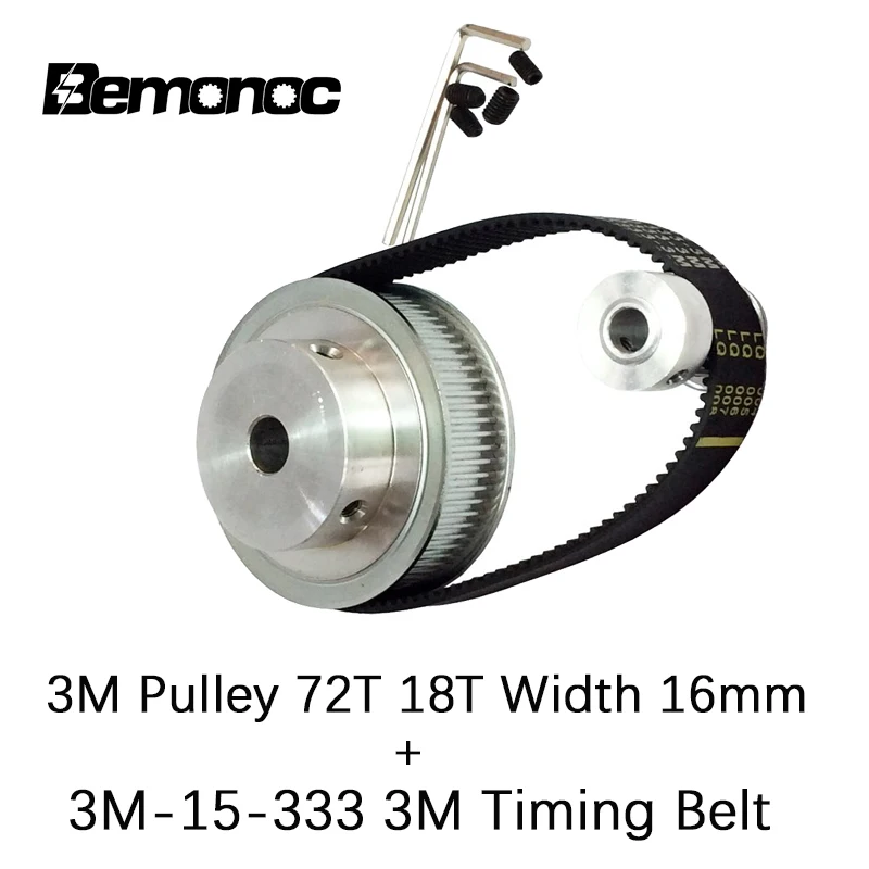 

BEMONOC HTD 3M Timing Belt Pulley 4:1 72 Teeth 18 Teeth + 3M-15-333 Belt Shaft Center Distance 90mm Engraving Machine Accessorie