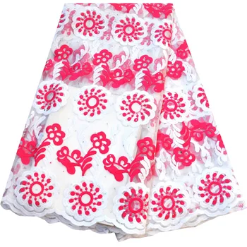 

African French Lace Fabric Embroidered Tulle Lace With Fuchisa Mesh High Quality Sewing Materials Nigerian Wedding dress N2669