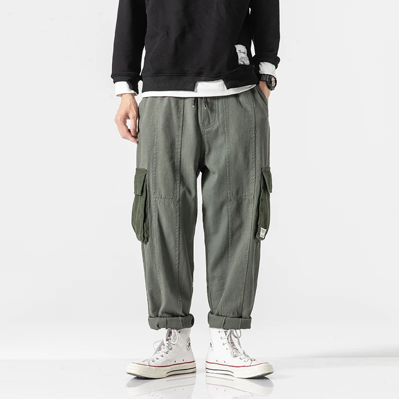 

2019 Autumn And Winter New Casual Pocket Decoration Color Matching Overalls Loose Temperament Trend Cotton Joggers Streetwear
