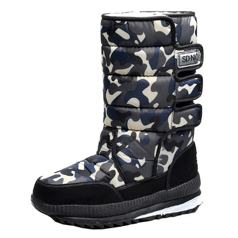gray Camouflage Мужские ботинки; утепленные плюшевые зимние ботинки; зимняя обувь; Мужская водонепроницаемая зимняя обувь размера плюс; зимние рабочие ботинки; chaussure homme - Цвет: gray Camouflage
