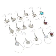 20 adet küpe boşlukları tel kanca çerçeve tepsileri için 12mm Cabochon ayarları paslanmaz çelik küpe Dangle takı bulguları için