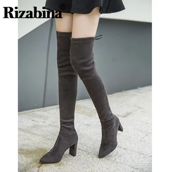 

RIZABINA Size 34-43 Women Over Knee Bpots New Fashion Stretch Boot Winter Shoes Women High Heel Warm Office Lady Footwear