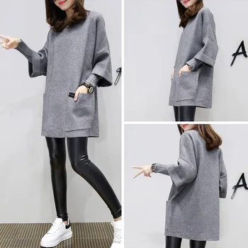 

Autumn and winter new warm fake two-piece top ladies sweater mid-length loose bottoming sweater outer suit