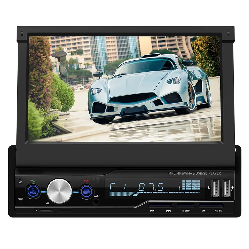 

7 Inch Remote Control Video Play Card Insert Handsfree Bluetooth HD Car MP4 Player Foldable Screen U Disk Aux FM Radio Charging