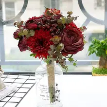 Свадебные цветы, искусственные розы, красное вино, имитация розы, свадебный букет, украшение для свадебной вечеринки