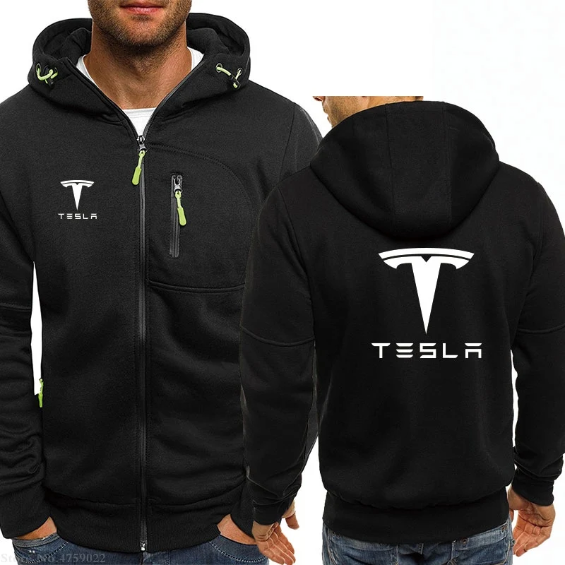 Мужские толстовки на молнии с длинными рукавами на зиму и осень, толстовка Tesla, одежда для мужчин, однотонное пальто, мужские топы, куртки