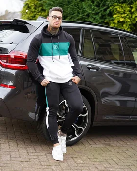 

Fashion casual men's suit Men's outdoor running exercise hoodie stitching hoodie + men's running sport pants fitness pants
