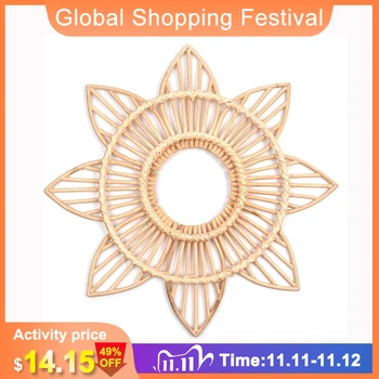 

Rattan Mirror Frame Nordic Style Crafts Flower Frame Creative Photo Hanging Wall Mirror Frame Living Room Bedroom Decoration