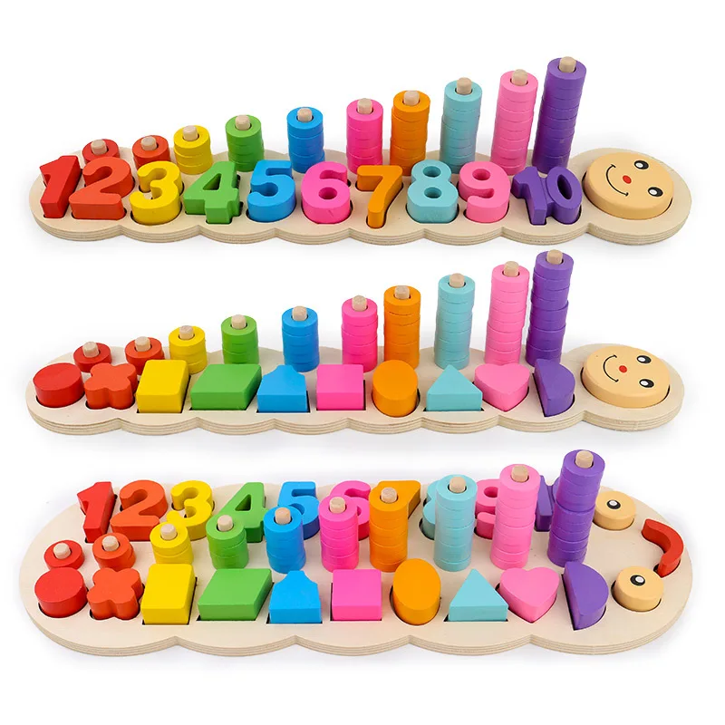Детская деревянная гусеница с цифрами, форма доски, математика, радуга, форма пончика, сочетающаяся три в одном