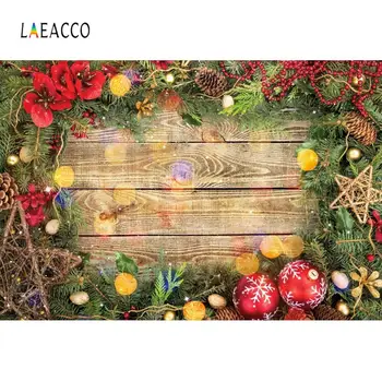 

Christmas Wood Board Pine Wreath Cone Ball Polka Dot Light Bokeh Party Decor Baby Poster Photo Background Photography Backdrop
