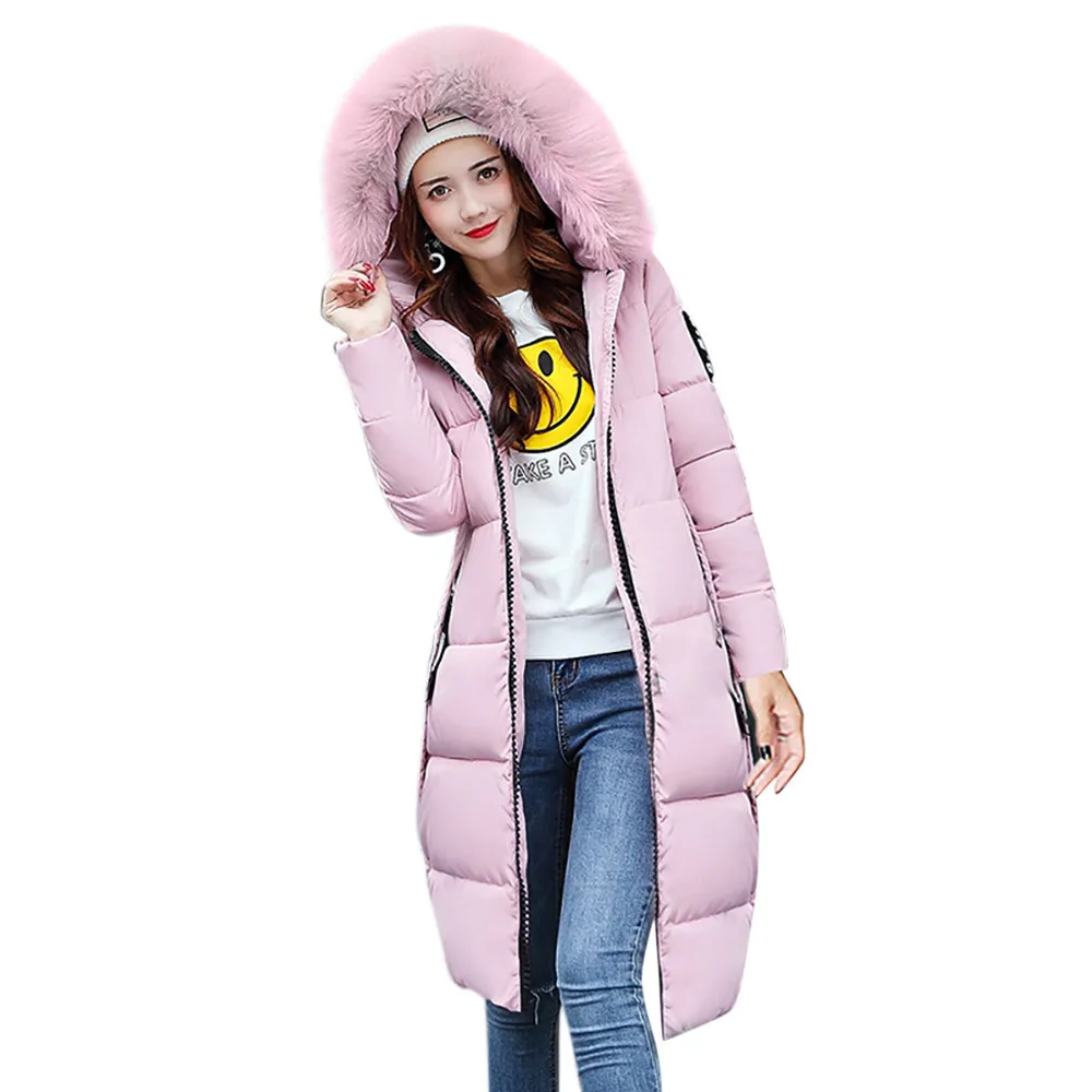 Пуховик женский зимний длинный пуховик для женщин большой размер с капюшоном меховой воротник 4XL размера плюс парка толстое пальто А40 - Цвет: Pink