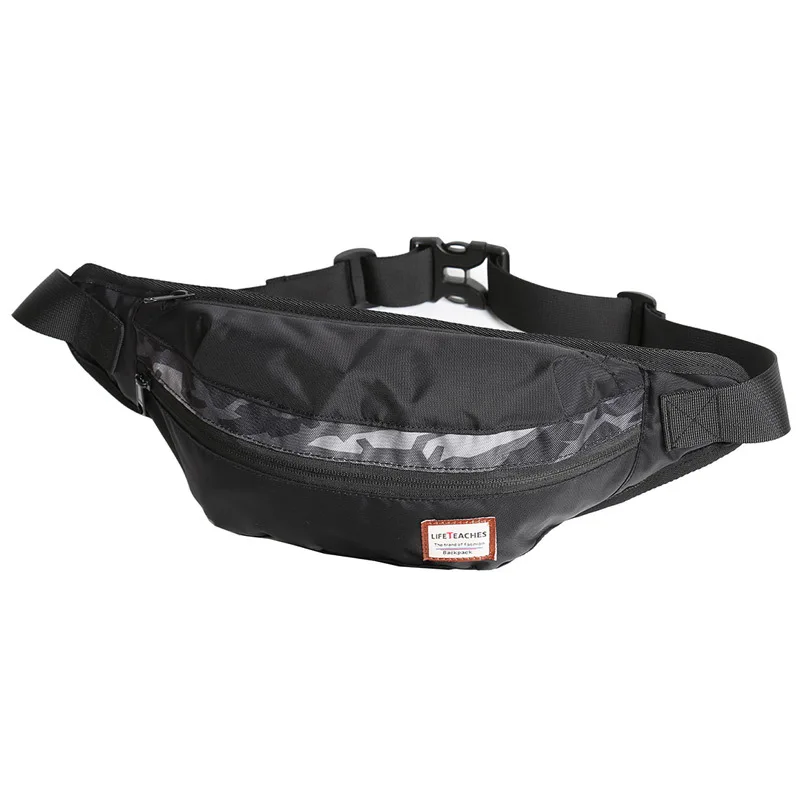 New Mobile Cash Register Training Sports Pocket Men's Casual Streetwear Waist Bag Black Mezzanine Zipper Student Waist Bag