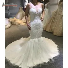 Сексуальная Русалка отделка бисером свадебное платье с прозрачной красивой задней рыбой свадебное платье