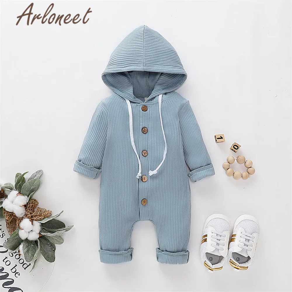 Одежда arloneet/комбинезон с капюшоном для новорожденных мальчиков с длинными рукавами, однотонный Песочник Комбинезон хлопковый г. Осенние комплекты одежды для маленьких девочек