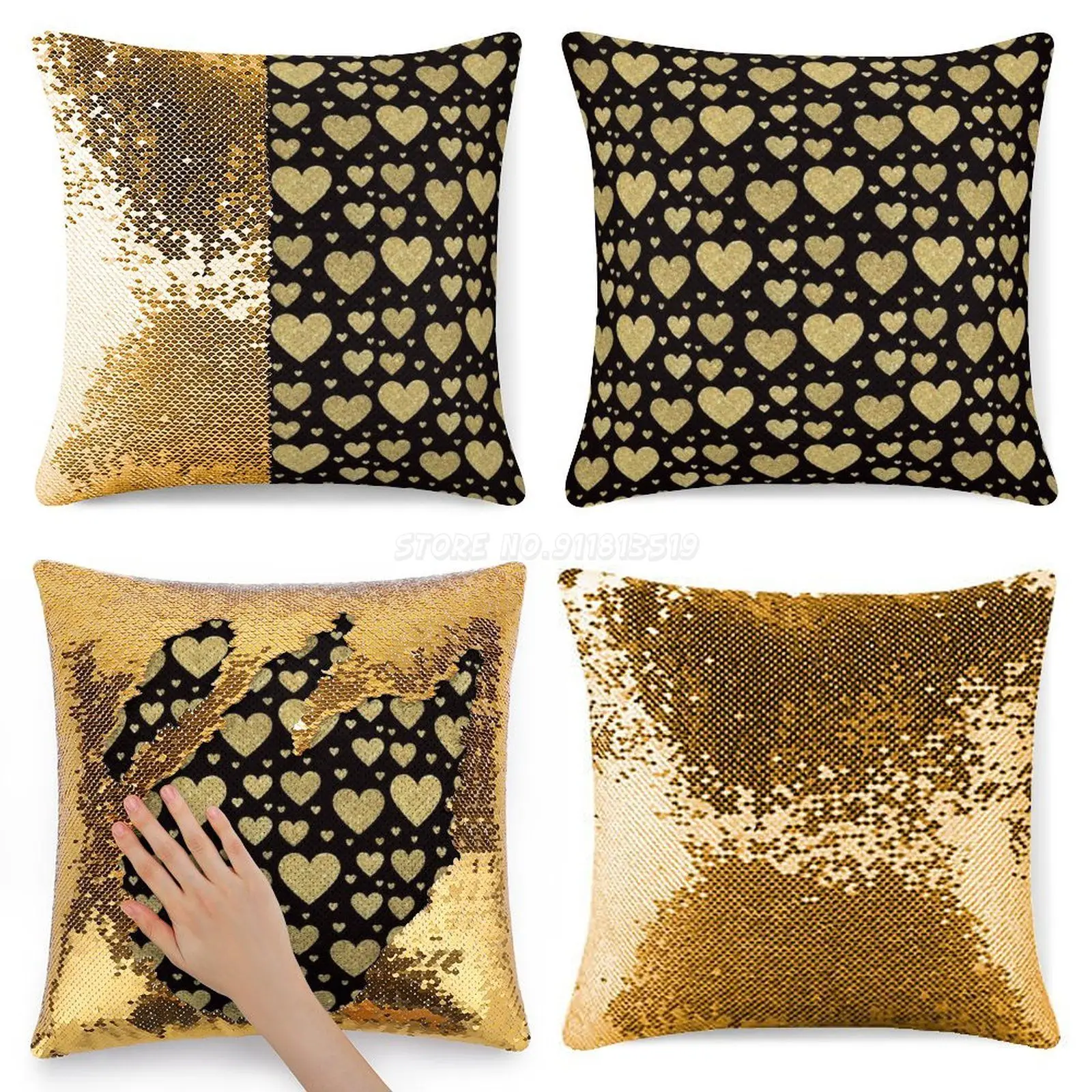 Traditional Gold Glitter Hearts Sequin Pillowcase Glitter Pillow Case For Sofa Decorative Party