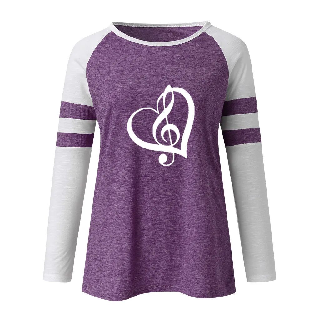 Модная футболка с принтом сердца размера плюс, Повседневная зимняя Женская туника с круглым вырезом, женская футболка с длинным рукавом, блузка, пуловер