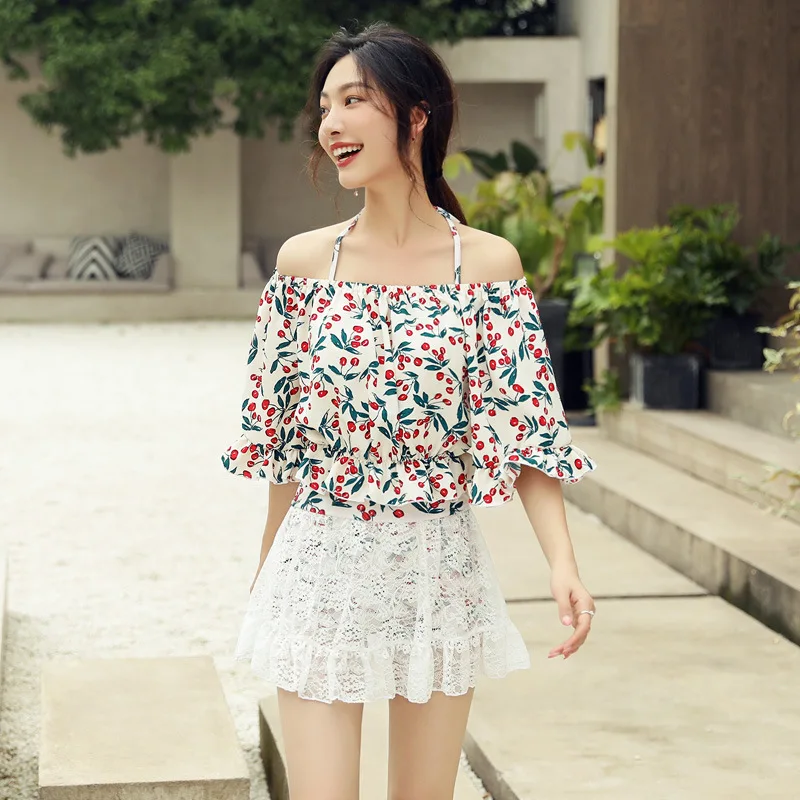 

Nai fei er Bathing Suit South Korea Cute Girls' Dress Bikini Three-piece Set A- line Strap Steel Ring Tour Bathing Suit 2918