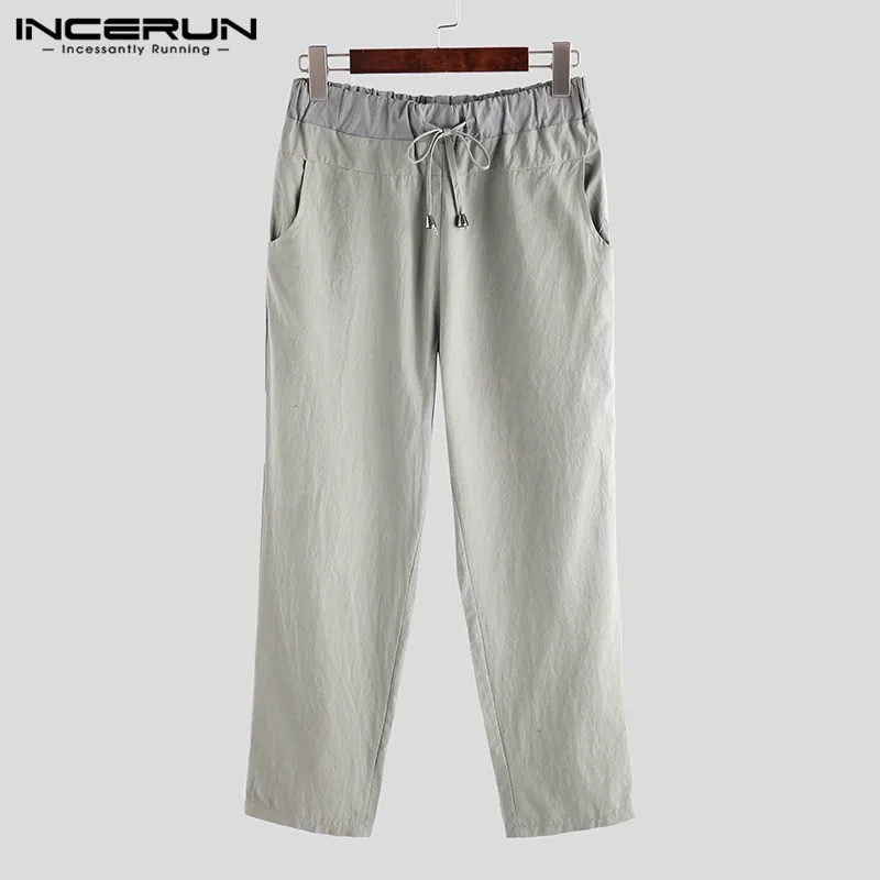 Light Grey INCERUN, хлопок, лен, повседневные штаны, мужские, модные, одноцветные, на завязках, брюки, мужские, s, свободные, удобные, тянущиеся, эластичные, спортивные штаны, джоггеры, 3XL - Цвет: Light Grey