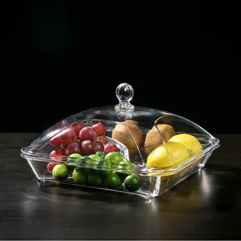 

Modern living room with lid four-part fruit plate transparent plastic food display tray snack dried fruit box ZP3161919