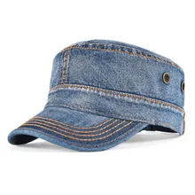 VOBOOM Denim Army Cap Men Washed Cotton Bucket Hat Fall Headpiece Flat Top Adjustable Peaked Visor Hats 164