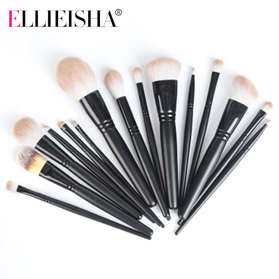 Набор кистей для макияжа ELLIEISHA Black профессиональные натуральные кисти из козьего